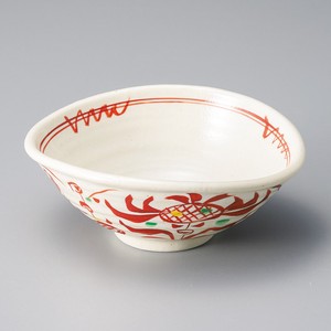 粉引赤絵たわみ小鉢　美濃焼　日本製 陶器