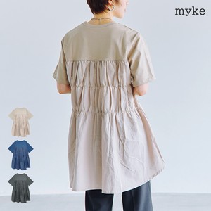 T-shirt Asymmetrical Tunic Gathered Flare Mixing Texture Tops Switching Tiered 【2024NEW】