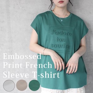 【Whole sale】エンボス立体ロゴフレンチスリーブTシャツ トップス カットソー 2024春夏新作【即納】