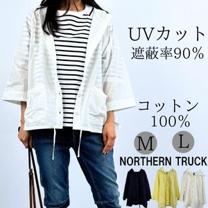 【2024夏】タックポケット付きパーカー UVカット ジップアップ レディース  綿100％ nt-ncjv4204