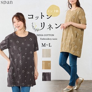 Tunic Cotton Linen Tops Embroidered Ladies'