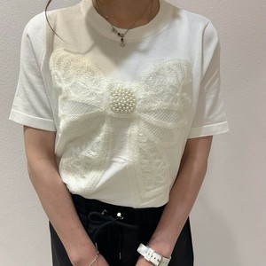 ビッグリボン刺繍ニットプルオーバー♪韓国風/韓国ファッション
