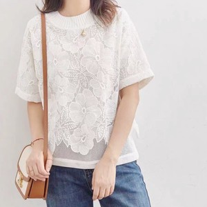 T-shirt Pullover Floral Pattern Spring/Summer Mock Neck Cut-and-sew