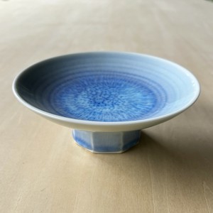 青磁結晶釉高台 コンポート皿 高台皿 ブルー 14cm [日本製/有田焼/和食器]