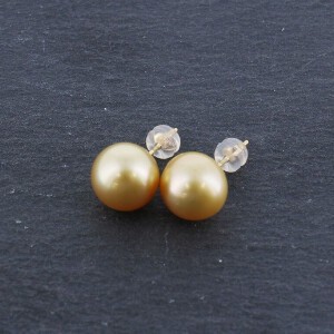 Pierced Earrings Gold Post Pearls/Moon Stone 11mm Made in Japan