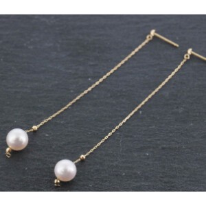 Pierced Earrings Gold Post Pearls/Moon Stone 2Way M Made in Japan