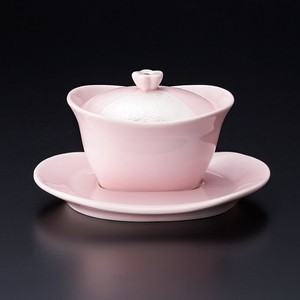 薄ピンク釉花ツマミ(台付)むし碗(有田焼) 日本製