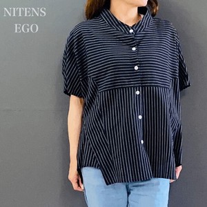 Button Shirt/Blouse Dolman Sleeve Stripe Short-Sleeve 2024 Spring/Summer