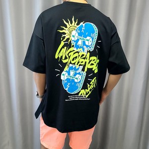 【2024春夏新作】スケートボードイラストプリントオーバーサイズTシャツ