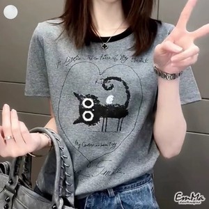 黒猫Tシャツ 半袖  ねこモチーフ カジュアル 夏  EH1269【2024新作】