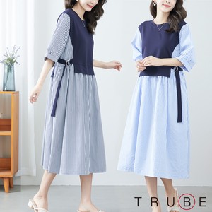 Casual Dress Stripe Docking L One-piece Dress M 【2024NEW】