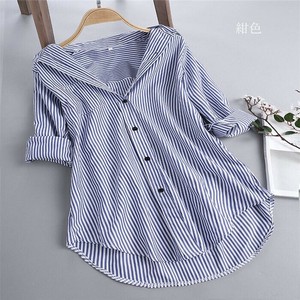 Button Shirt/Blouse Plain Color Long Sleeves Hooded Stripe Ladies'