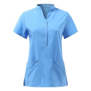 Button Shirt/Blouse Plain Color Pocket Ladies' Short-Sleeve