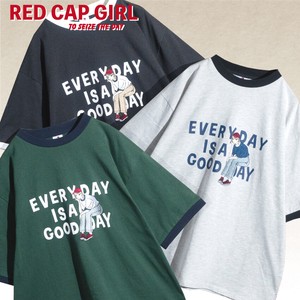 【RED CAP GIRL】20/-天竺 フロント刺繍&プリント リンガー半袖T-shirt
