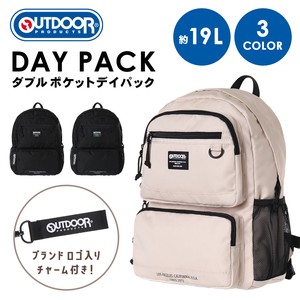OUTDOORポリWポケットデイパック / ブランド ポリエステル アウトドア 19L 2024新作