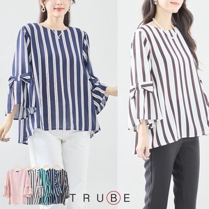 T-shirt Stripe Sleeve Blouse L 【2024NEW】