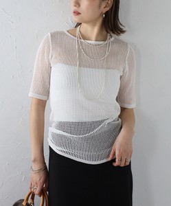 Sweater/Knitwear Pullover Crew Neck Mesh Knit Short-Sleeve