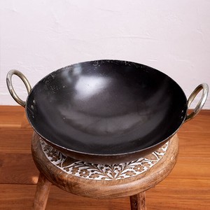 インドの屋台用鉄製カダイ（インド鍋　鉄鍋） - 直径約31cm