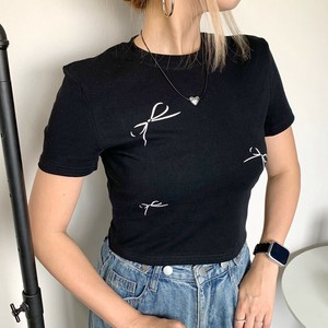 【2024新作】★WEB限定★リボンショートTEE　リボンモチーフ　クロップド丈　半袖　夏服　バレエコア