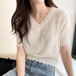 Sweater/Knitwear Knitted V-Neck 2024 Spring/Summer