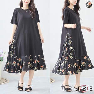 Casual Dress Hem switching Floral Pattern Long L One-piece Dress 【2024NEW】