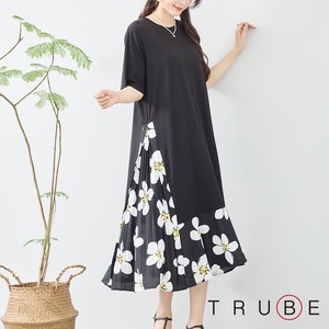 Casual Dress Design Hem switching Floral Pattern L L size One-piece Dress 【2024NEW】