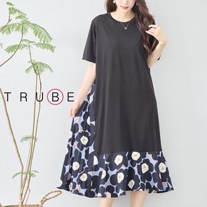 Casual Dress Design Hem switching Floral Pattern L L size One-piece Dress M 【2024NEW】