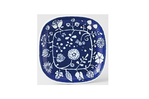 浜陶　フラワーパレード  角取皿(ブルー)
