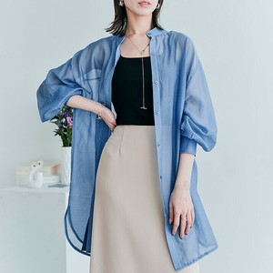 トップス《袖ボリュームバンドカラーシアーBIGシャツ 》《現品限り‐値下げ》