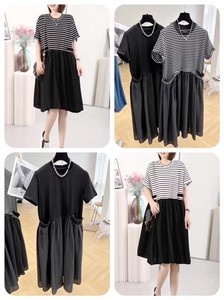 Casual Dress Pullover Mixing Texture Docking One-piece Dress Border 2024 Spring/Summer