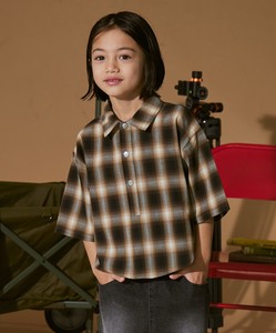 Kids' Short Sleeve Shirt/Blouse Check Buttons STREET Drawstring Short-Sleeve