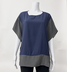 T-shirt Dolman Sleeve Stripe Tops L M Switching 2024 Spring/Summer