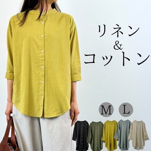 Button Shirt/Blouse Plain Color Cotton Linen Tops Collar Blouse Ladies'