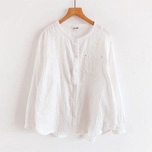 T-shirt Long Sleeves Collarless T-Shirt Stitch Tops Cotton Natural NEW