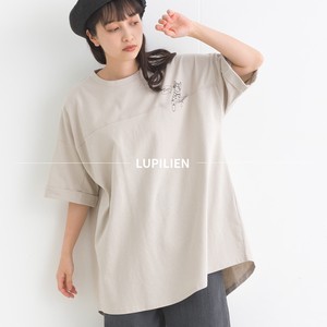 Tunic Tunic T-Shirt Large Silhouette Cat Pocket Switching 【2024NEW】
