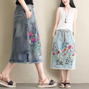 Skirt Denim Skirt Floral Pattern Embroidered Ladies'