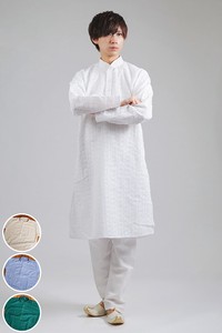 〔各色あり〕ラクノウ風刺繍入り クルタ・パジャマ上下セット　インドの男性民族衣装