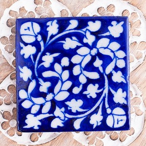 〔7.5cm×7.5cm〕ブルーポッタリー ジャイプール陶器の正方形デコレーションタイル 青花