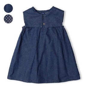 Kids' Casual Dress Plain Color Casual Denim One-piece Dress Polka Dot