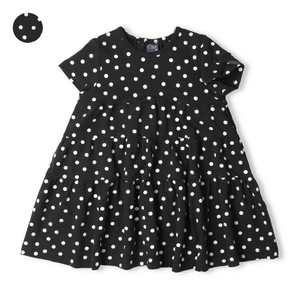 Kids' Casual Dress Stretch One-piece Dress Short-Sleeve Polka Dot Tiered Cut-and-sew