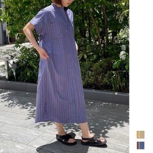 Casual Dress Stripe Stand-up Collar One-piece Dress