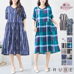 Casual Dress Pudding V-Neck Cotton L One-piece Dress M 【2024NEW】
