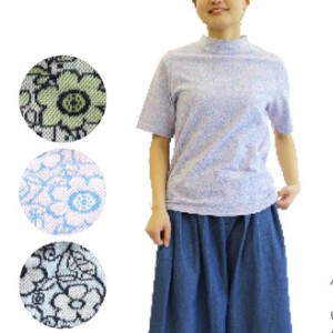 T-shirt Jacquard Floral Pattern High-Neck Short-Sleeve Made in Japan