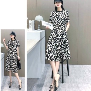 Pre-order Casual Dress Flare Monochrome One-piece Dress Switching