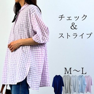Button Shirt/Blouse Stripe Ladies' Short-Sleeve