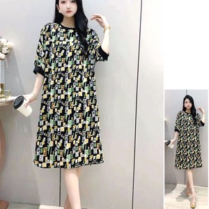 Casual Dress Gathered Flare One-piece Dress Silk Touch Switching