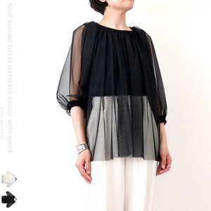 Button Shirt/Blouse Tulle Gathered Blouse Puff Sleeve 【2024NEW】