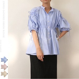 Button Shirt/Blouse Gathered Stripe 【2024NEW】