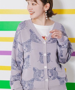 Cardigan Patterned All Over Cat Knit Cardigan Cool Touch