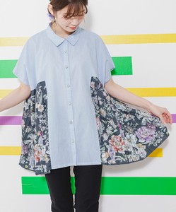 Button Shirt/Blouse Floral Pattern Switching